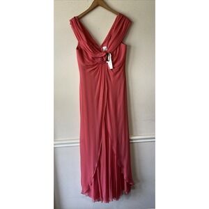 Melinda Eng Vtg Silk Coral Cocktail Fairy Prom Maxi Off Shoulder Dress 12 New